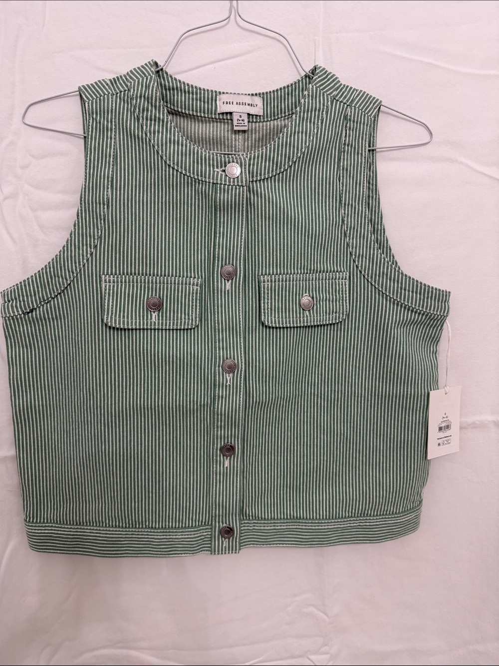Green Striped Button-Front Crop Top by Free Assembly